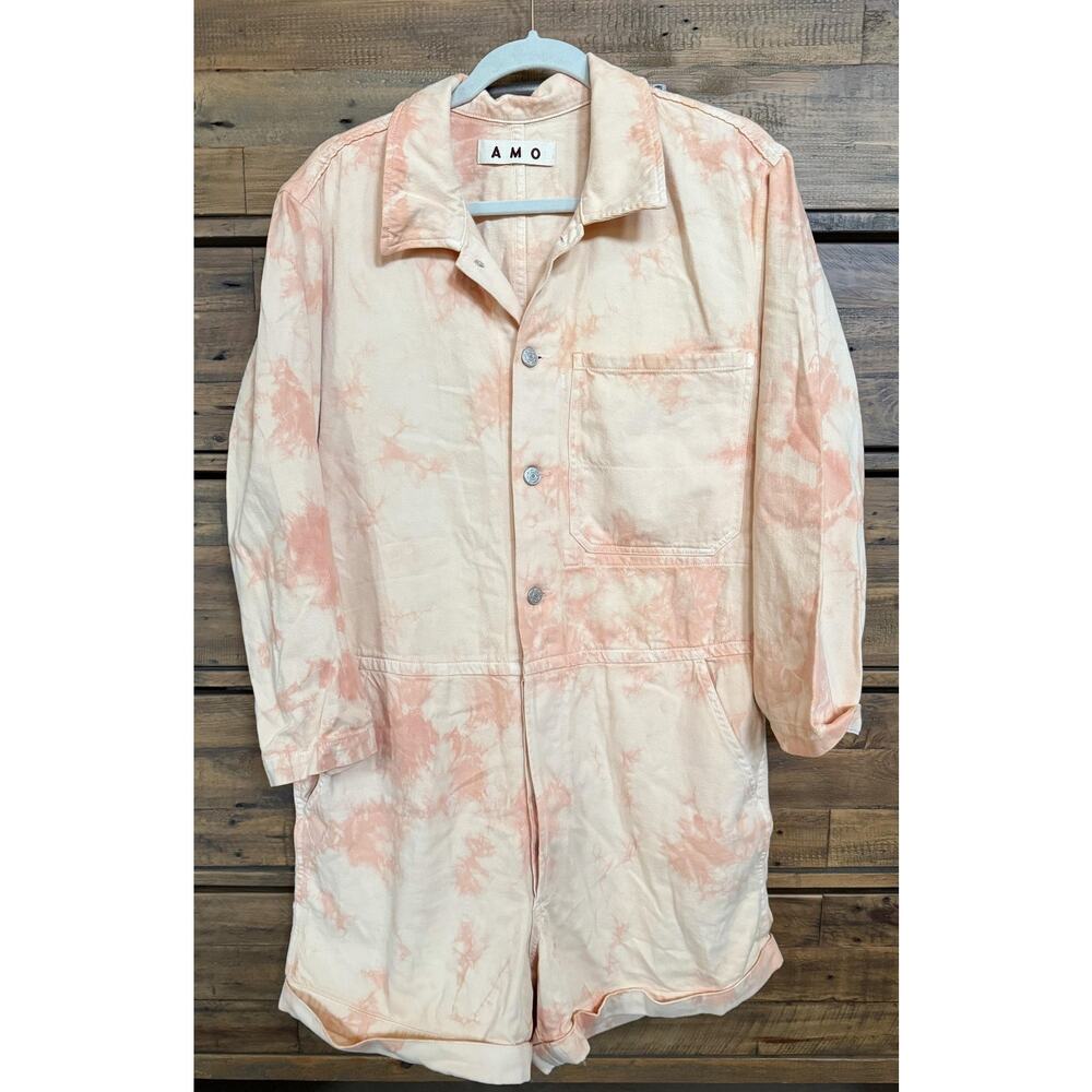 AMO Romper Women's XL Sherbert Tie Dye Denim Long Sleeve Utility Coverall - Picture 3 of 10